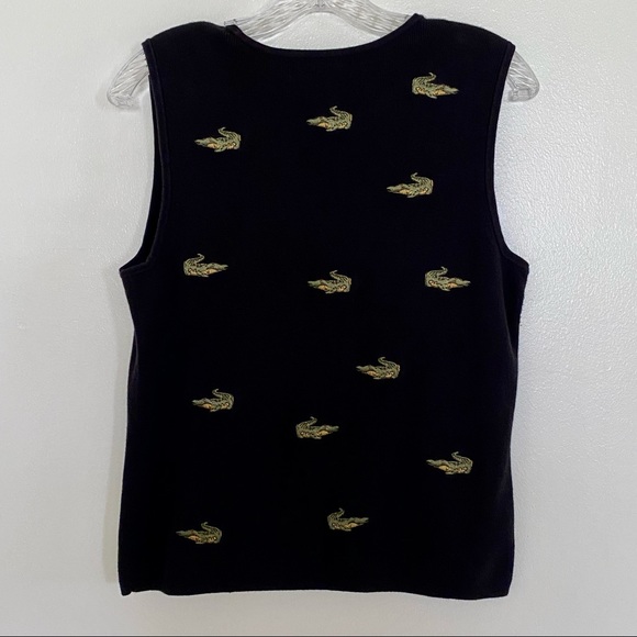 Sleeveless Knit Sweater Tank Shell Black Alligators Crocodiles Vintage Size L - Picture 6 of 6